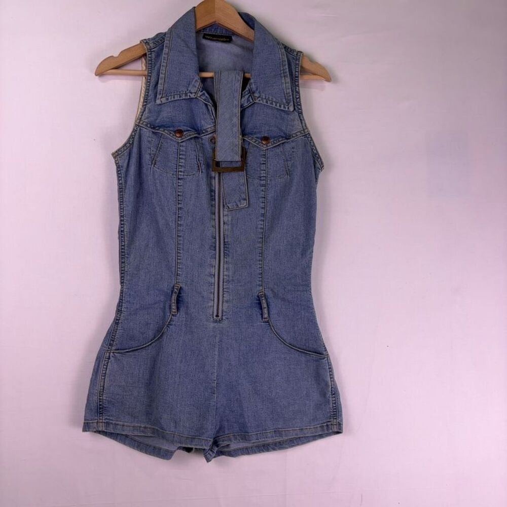 Wrangler Light Blue Denim Sleeveless Romper with Front Zip